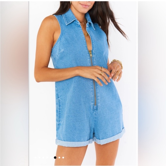 Show Me Your MuMu Light Blue Denim Romper - Picture 1 of 6